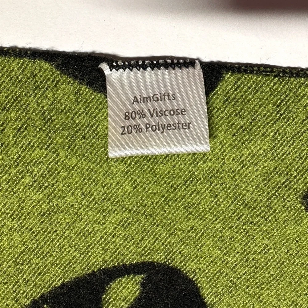 Alien Heads Soft Scarf Green Black Fringe 69.5 x 11.75 inches Sci Fi Space